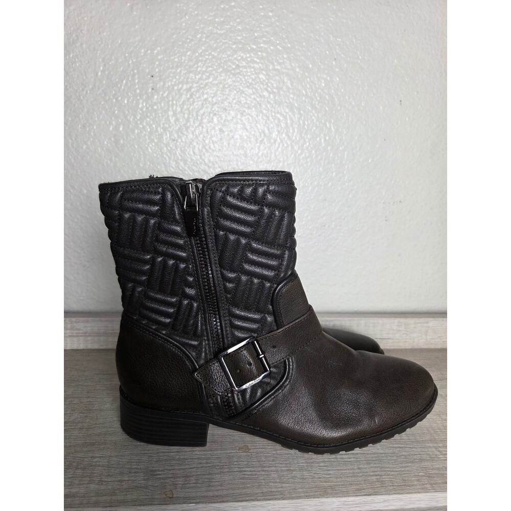 CALVIN KLEIN Sz 10 Quilted‎ Leather Moto Ankle Women's Boots Black Rauline